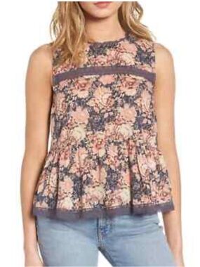 Current/Elliott floral lace peplum detail cotton tank top size 3 Large